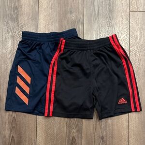 Adidas Kids Black Shorts with Red Stripes and Navy Shorts with Orange Accents